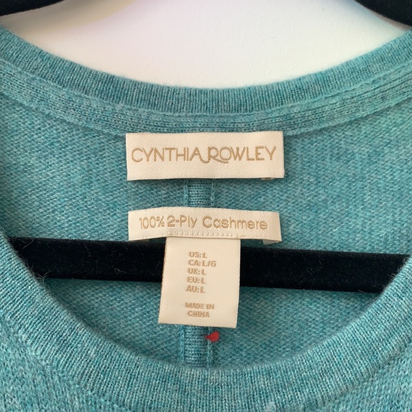 Cynthia Rowley Size L 100% 2-Ply Cashmere Crew Neck Sweater in Color Aqua - Picture 5 of 17